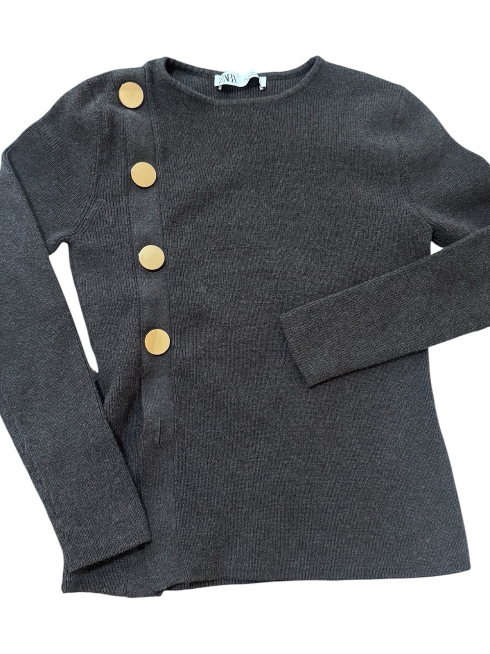 Charcoal Knit Sweater with Gold Button Detail - Picture 2 of 7